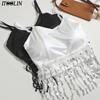 Sexy Tassels Women Camis With Bra Pad Knitted Short Tank Tops Y2K Backless Camisole For Women