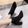 Fashion Short Boots Women's Pointed Toe Thick Heel Autumn and Winter New Thin Side Zipper Comfortable Bare Boots Women