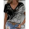 Летний топ с V-образным вырезом, с принтом в виде 3D-цветов, модные повседневные женские футболки с коротким рукавом