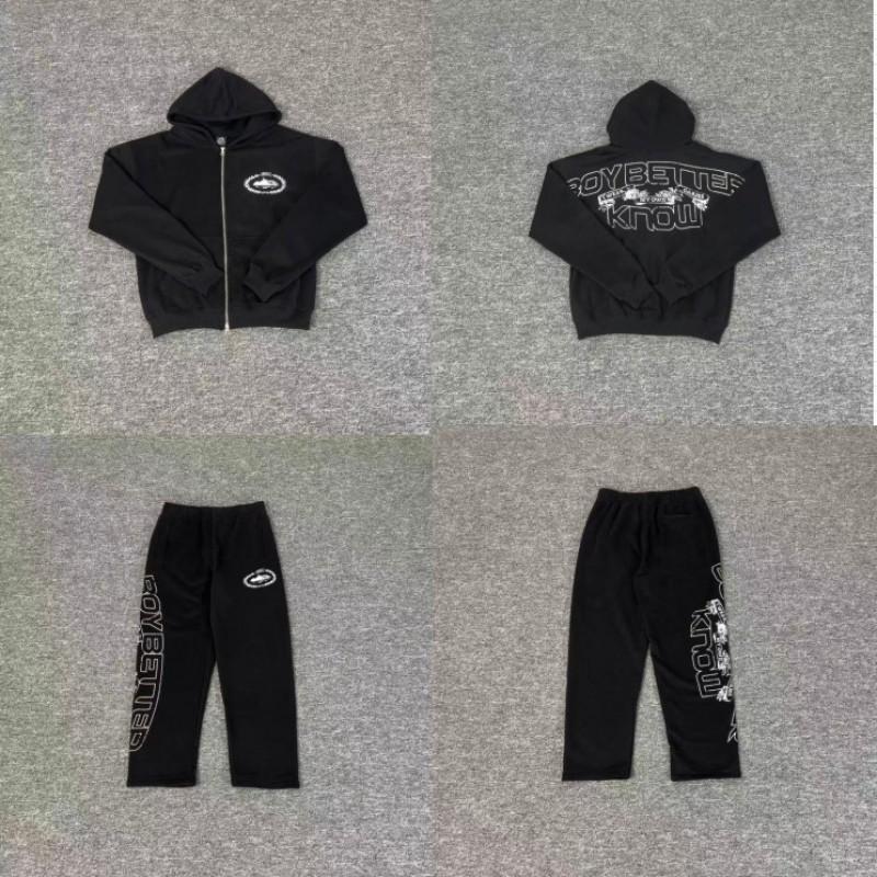 COR Zip-up Hoodie Set Cotton Tracksuit Men Casual Sports Outfit Retro Style