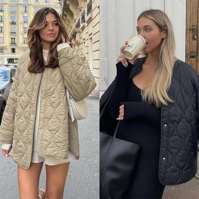 Autumn and Winter Women's Jacket Round Neck Loose Diffraction Line Coat