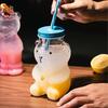 Bear Glass Cup with Lid And Straw Reusable Bear Straw Cup Cute Glass Tumbler for Coffee Beer Wine Cocktail