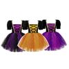 Kids Girls Witch Costume Short Bubble Sleeve Glittery Mesh Tutu Dress for Halloween Cosplay Dress Up Performance