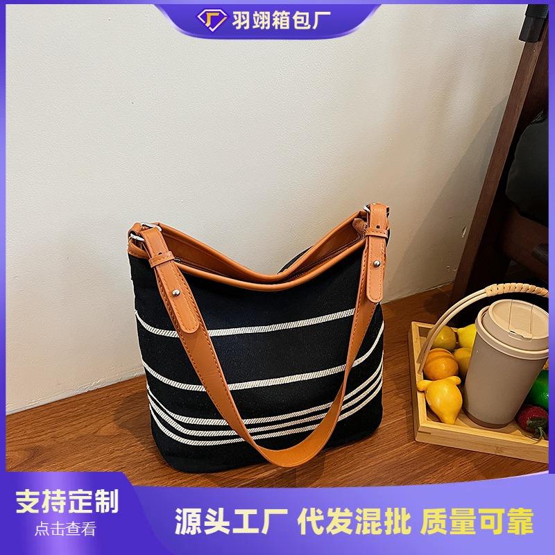 Casual summer small bag women's new light luxury simple canvas oblique span bag shoulder tote bucket bag