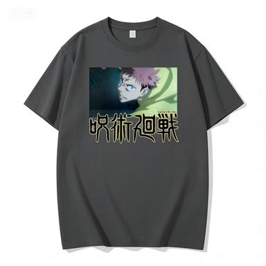 Лето 2026 Новая 100% хлопок Аниме Jujutsu Kaisen Логотип персонаж рисунок повседневная свободная футболка с коротким рукавом Круглая мягкая рубашка