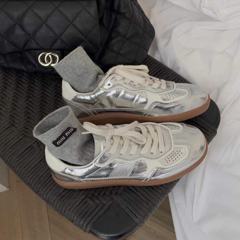 Silver Thick-soled Mesh Breathable Women's Niche Round Head Lace-up Casual Sports Board Shoes