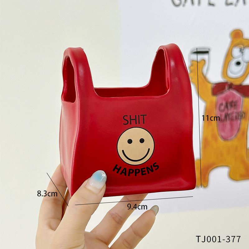 Creative Cute Tote Bag Smiling Face Pen Holder Home Office Desktop Decoration Ornament Stationery Multifunctional Storage Bucket