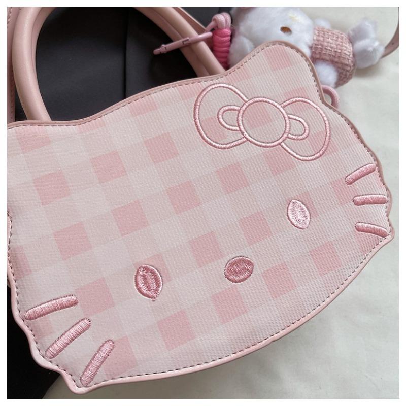 MINISO Модная женская сумка через плечо в клетку с подвеской в виде розового котенка КТ