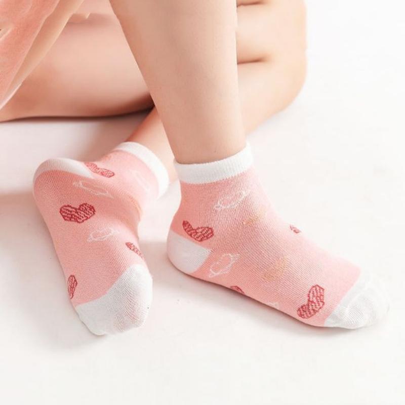 5 пар/лот детские мягкие хлопковые носки корейские носки с принтом в виде сердечек и цветов для девочек весенне-летние теплые детские носки средней длины