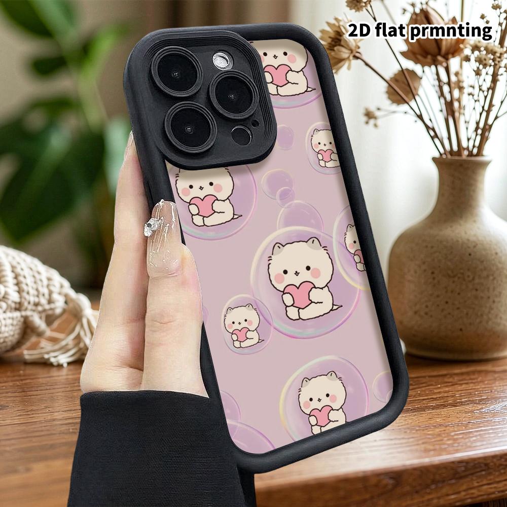 Phone Case: 2D flat design suitable for iPhone 18 17 16 15 14 13 Pro protective case, hugging little white cat, perfect Christmas and Halloween holida