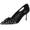 High Heels Women's Sequins Autumn 2025 New French New Shallow Mouth Pointed Head Suede Banquet with Skirt Stiletto Shoes