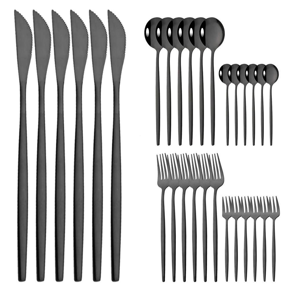 30Pcs Stainless Steel Flatware Cutlery Set Dinner Rose Dinnerware Set Knife Fruit Fork Spoon Kitchen Tableware Silverware Set