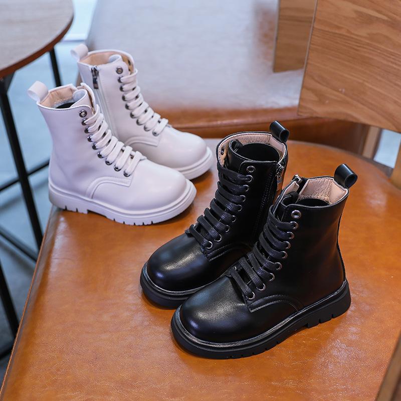 Детские однотонные ботинки для девочек, детские модные зимние нескользящие корейские ботильоны на толстой подошве для мальчиков с боковой молнией из искусственной кожи