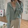 Striped Thin Zipper Jacket Women's Autumn Clothing Women's New Style Loose Casual Long Sleeve Student Short Top