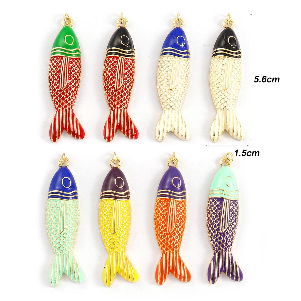 Doreen Box 1 PC Brass Fish Pendants 18K Gold Plated Enamel Fish Animal Ocean Jewelry Charms for Necklace Findings 5.6cm x 1.5cm