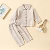 Весна-Осень, детский симпатичный комплект одежды для мальчиков, однотонная рубашка с длинным рукавом, застегивающаяся на пуговицы, воротником-стойкой, топы и эластичные повседневные брюки на шнурке