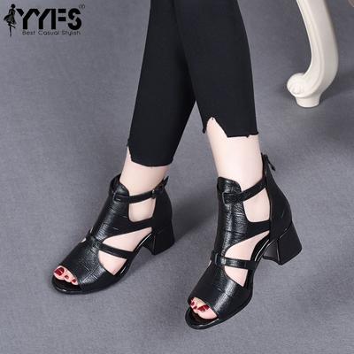 Женские сандалии в римском стиле на толстом каблуке, с открытым носком и застежкой-пряжкой