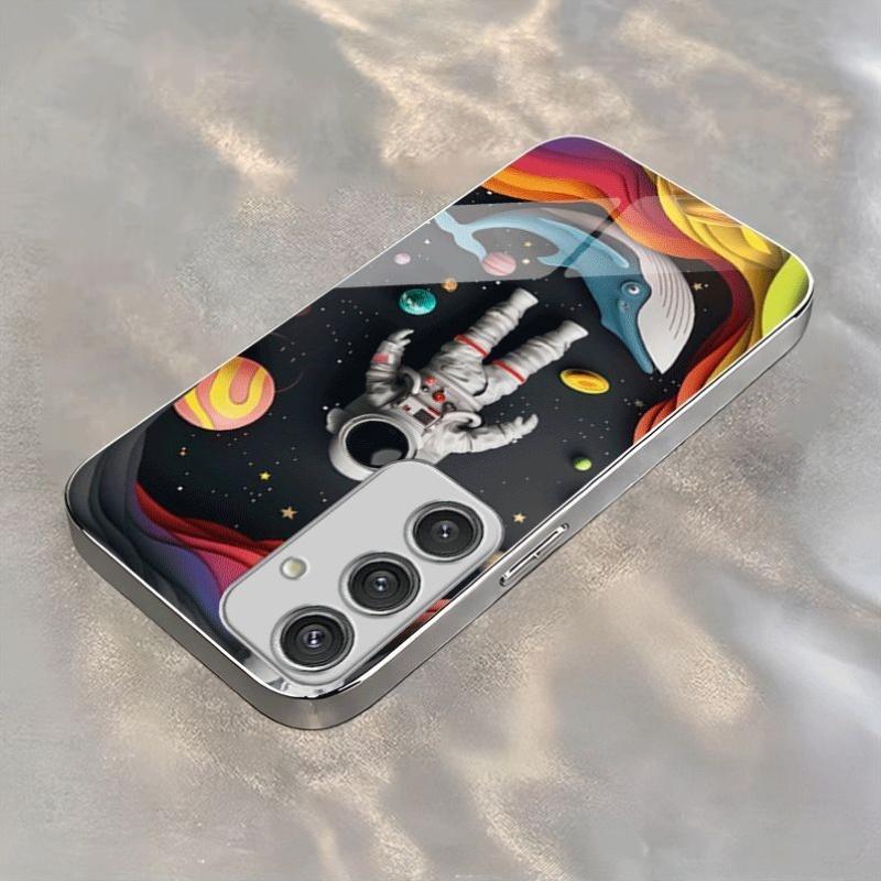 Позолоченный чехол для телефона из закаленного стекла, совместимый с Galaxy S26 S25 S24 S23 S22 Ultra Plus. Имеет дизайн в стиле космической эры.