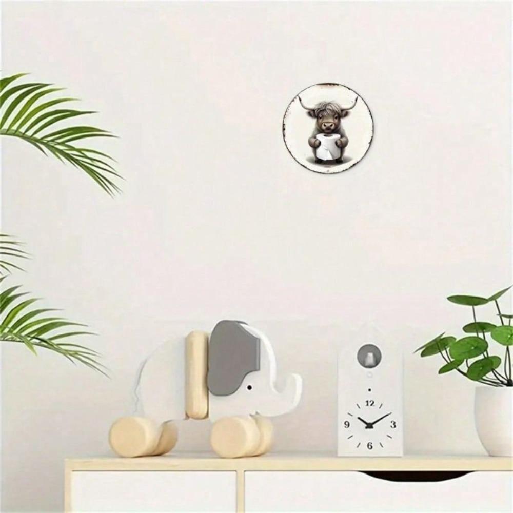 Round Metal Tin Sign Cow Bathroom Tissue Holder Country Farmhouse Decor