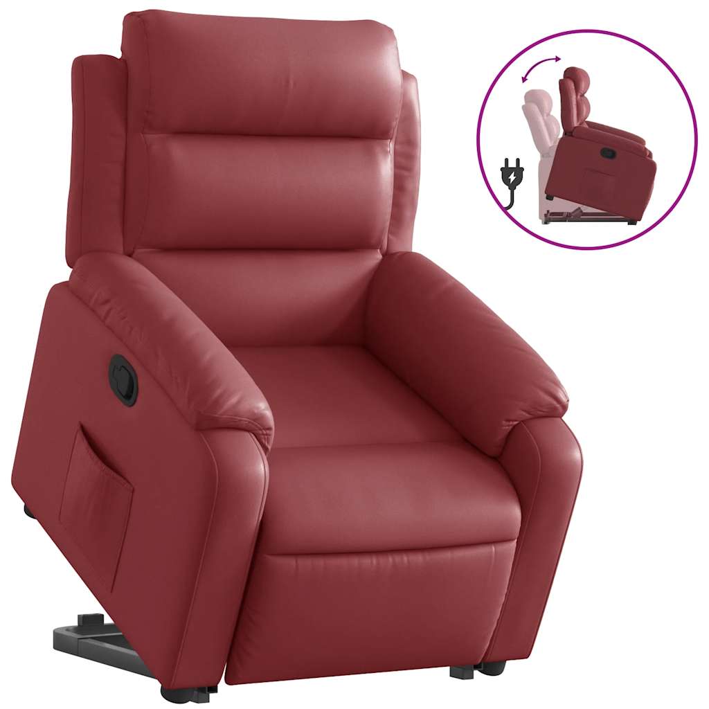 Recliner with Rising Aid Burgundy Artificial Leather