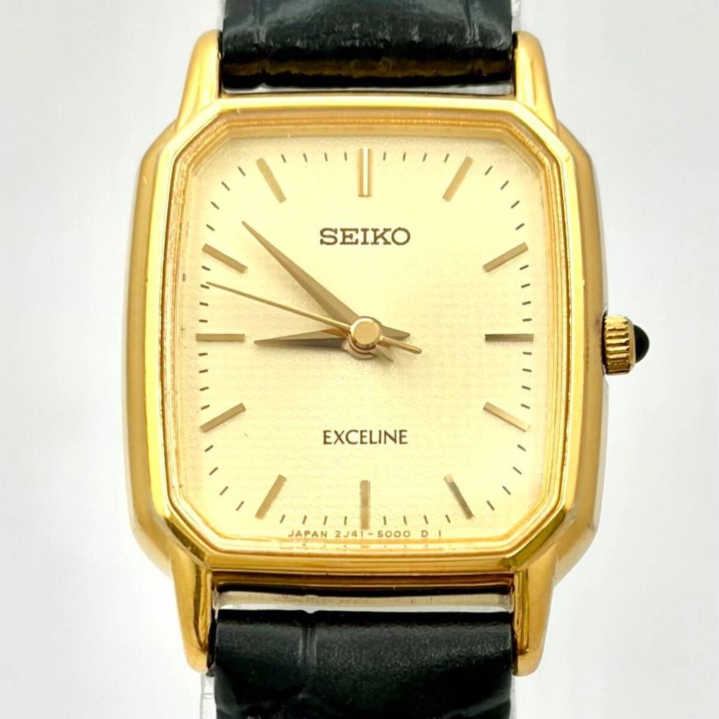 Часы SEIKO Exceline Золотые Прямоугольные 950147 Новый Ремешок [Новая Батарейка] Женские 2J41-5000