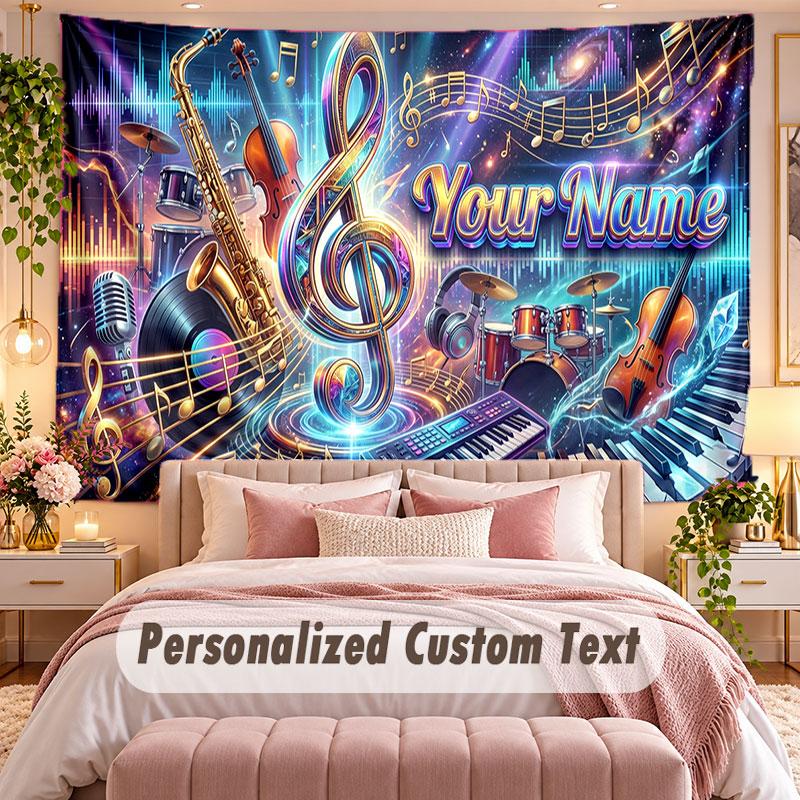 Music General (220) Theme Wall Tapestry Customized With Name Text Personalized Hanging Tapestry For Bedroom Living Room Decor