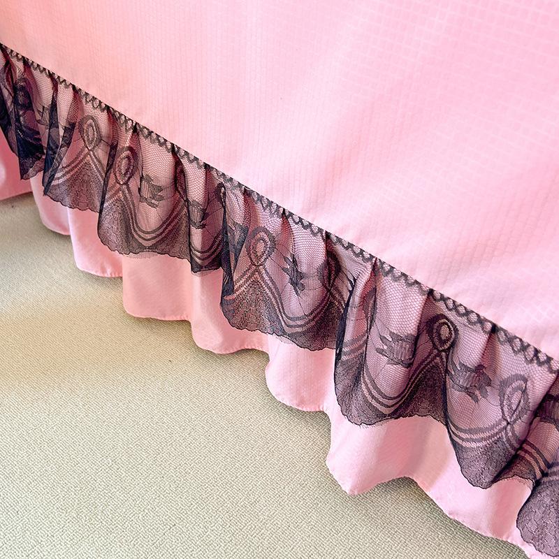 Покрывало из хлопка в стиле принцессы, однотонное, кружевное, стираное, из четырех частей, сирсакер, кружево, двойной пододеяльник