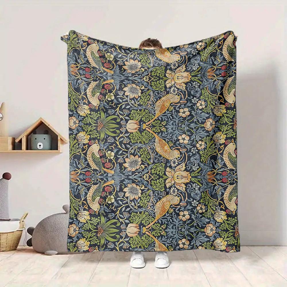 1Pc Birds Flowers Blanket Soft And Comfortable Casual Warm Camping Travel Christmas Halloween Xmas Gift M928563
