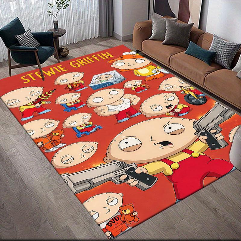 Stewie Griffin Family Guy Flannel Printed Carpet, Home Sofa Decoration for Living Room & Bedroom, Non‑Slip Play Flannel Floor Mat for Game Room