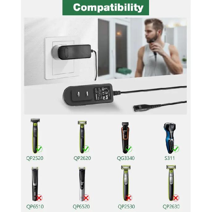 4.3V70mA Зарядное устройство для бритвы Подходит для Philips Norelco Oneblade QP2520 / 90/ 70 / 72 Заменяет A00390 Все в одном для ухода
