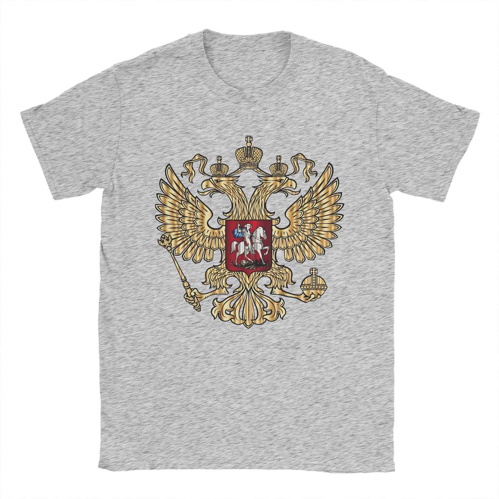 Russian Coat of Arms TShirts Men Russia Emblem  Novelty Pure Cotton Tee Shirt Crew Neck Short Sleeve T Shirts Printed Tops