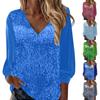 Womens Sequin Tops V Neck Sparkly Glitter Blouses Loose Long Sleeve Holiday Evening Party Shiny Dressy Shirts