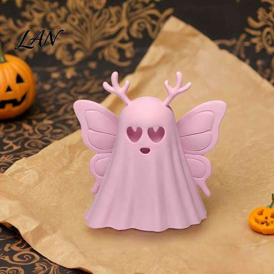Gift for Halloween Party 3D Printed Ghost Figurine, Cute Pink Butterfly with Holiday Desk Accessory Wings, Small Spooky Desktop Ornament Shelf,