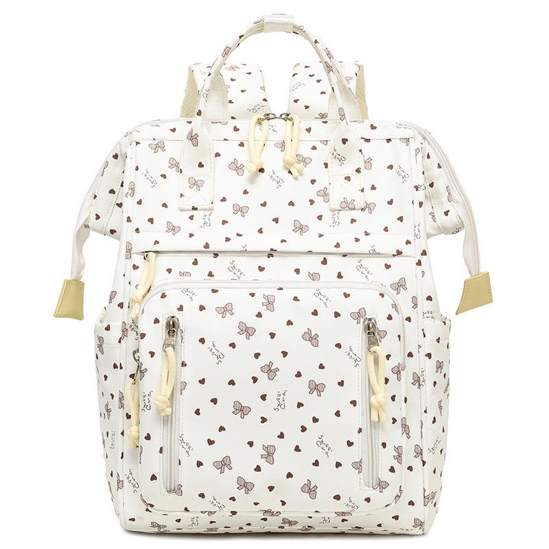 2026 Bow Print Mommy Bag - Lightweight, Large Capacity Double Shoulder Backpack for Outdoor Travel