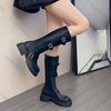 Fashion Comemore Brown Retro Thick-Soled Long Boots for Women Versatile Chunky Heel Retro Autumn Belt Buckle Platform Knee High Boots