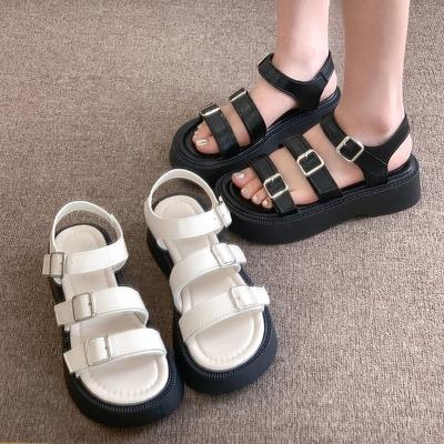 Женские повседневные сандалии, новинка 2024 года, летние повседневные универсальные модные римские туфли, удобная пляжная обувь для отдыха на плоской подошве