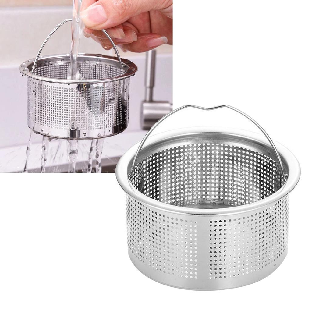 Kitchen Sink Strainer with Handle 304 Stainless Steel Sink Drain Deep Cup Basket Strainer 3in Outer Diameter