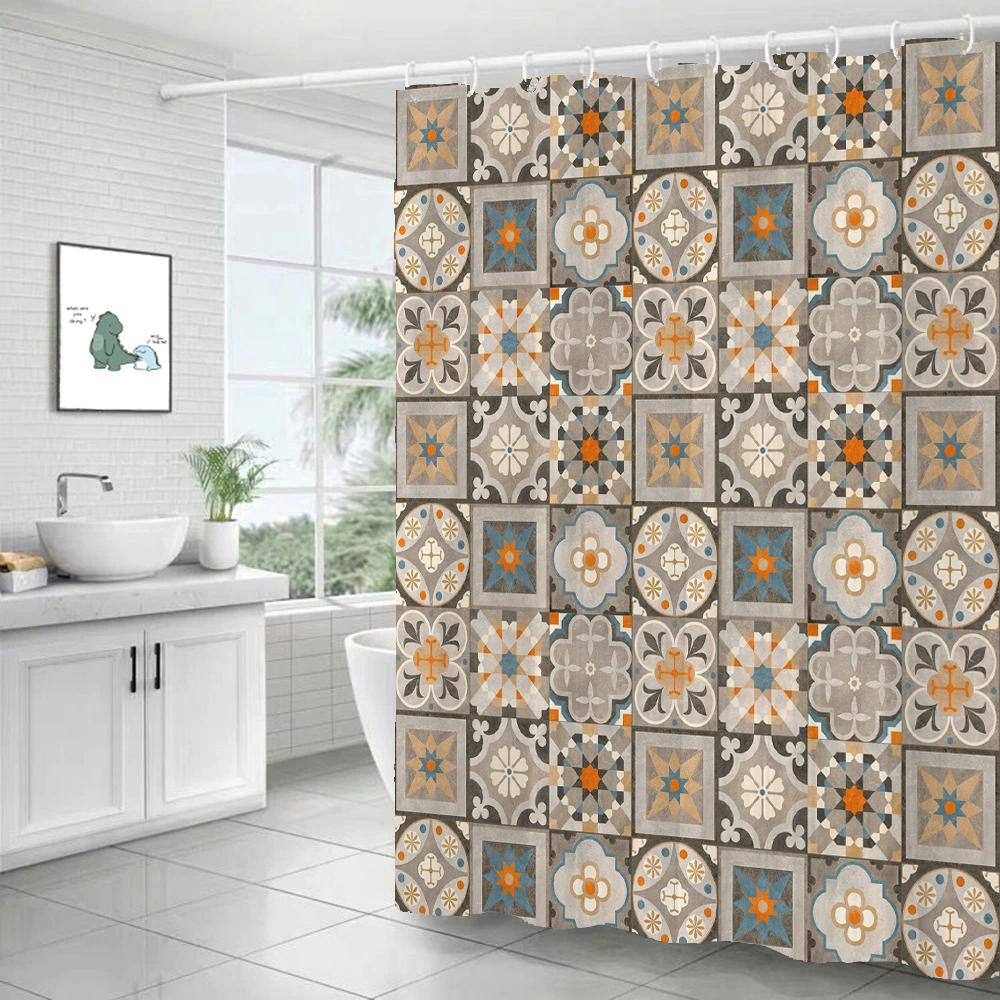 Ванная комната Искусство Бохо-стиль Шторка для душа Средневековое Минималистичное искусство Boho Полиэстеровая ткань Шторка для ванной 180x180 см с 12 крючками