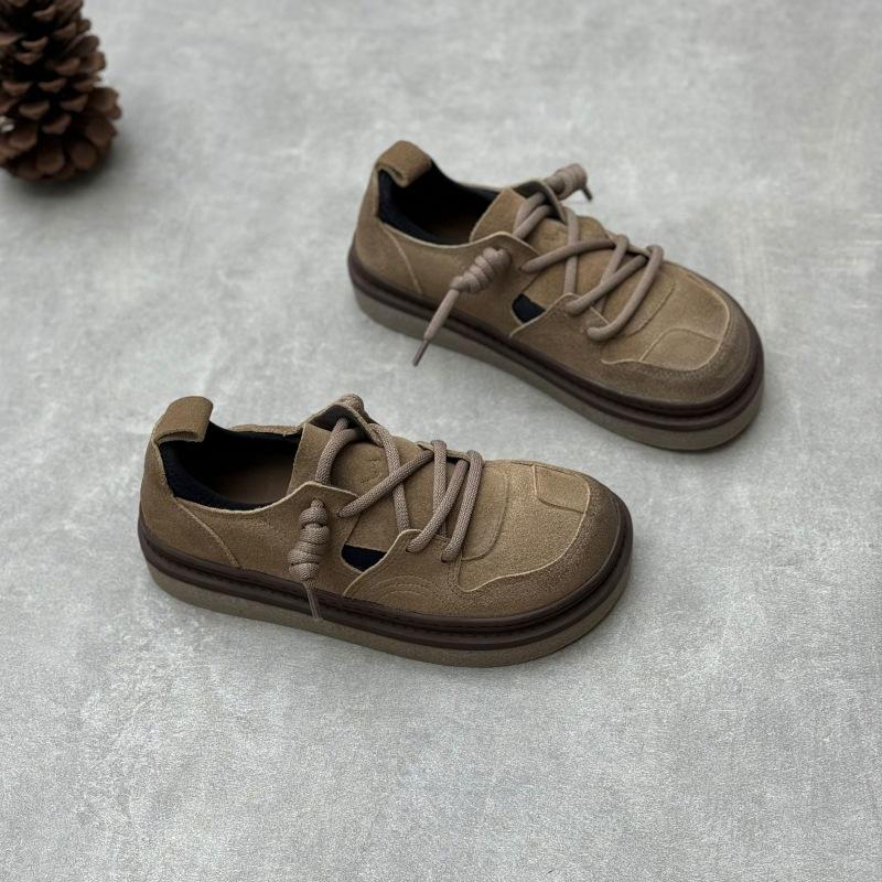 Genuine Leather Single Shoes Handmade Round Toe Cowhide Shoes