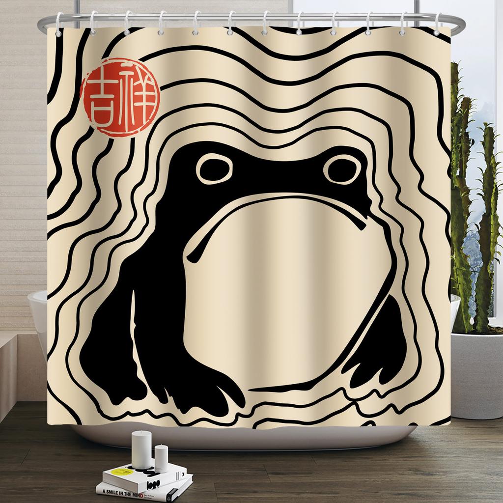 Funny Frog Shower Curtain for Bathroom Mushroom Butterfly Floral Green Plant Cartoon Animal Waterproof Polyester Shower Curtain