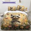 Raccoon and Flowers Pattern Bedding Home Decoration Birthday Gift (1 * duvet cover + 2 * pillowcase, without core)
