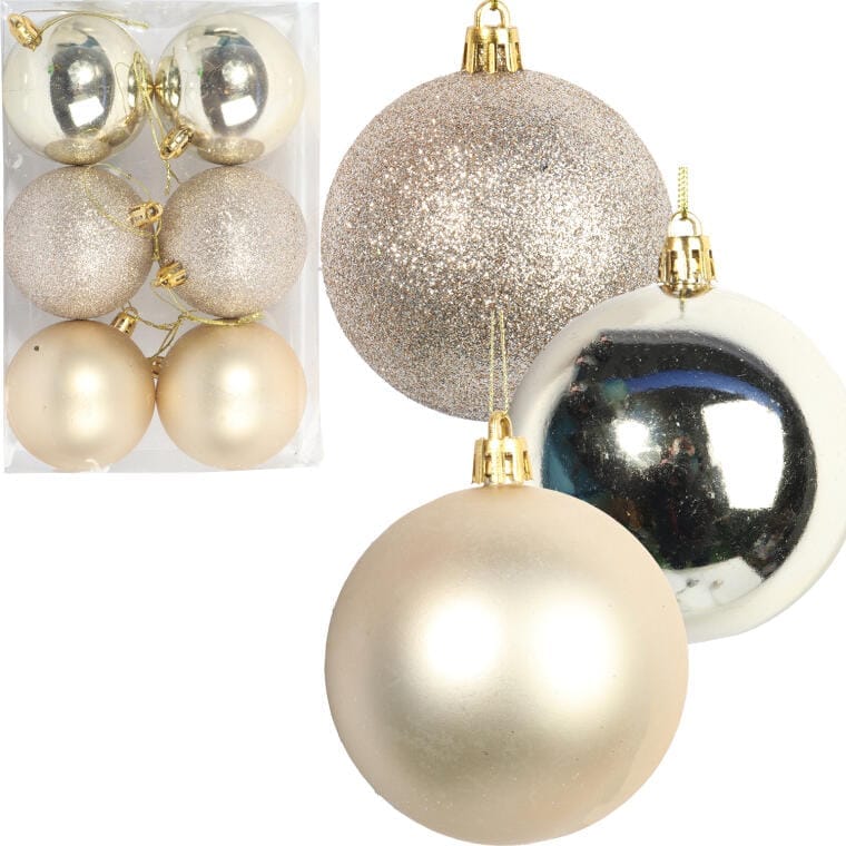 Silver Plastic Baubles 7 cm - Set of 6
