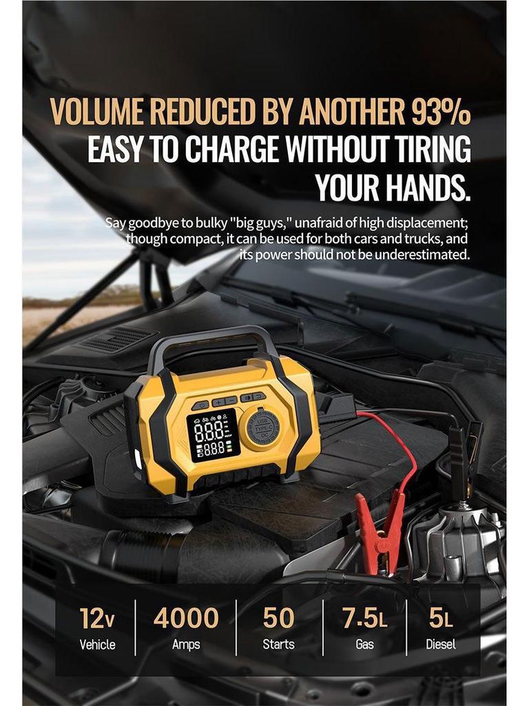 Автомобильный аварийный источник питания и насос для шин с манометром – Универсальное пусковое устройство большой емкости для автомобиля