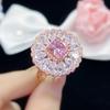 BELLA BOX Delicate Temperament Square Flower Shape Pink  Rings For Women Zircon Engagement Party Fine  Classic Jewelry Gift