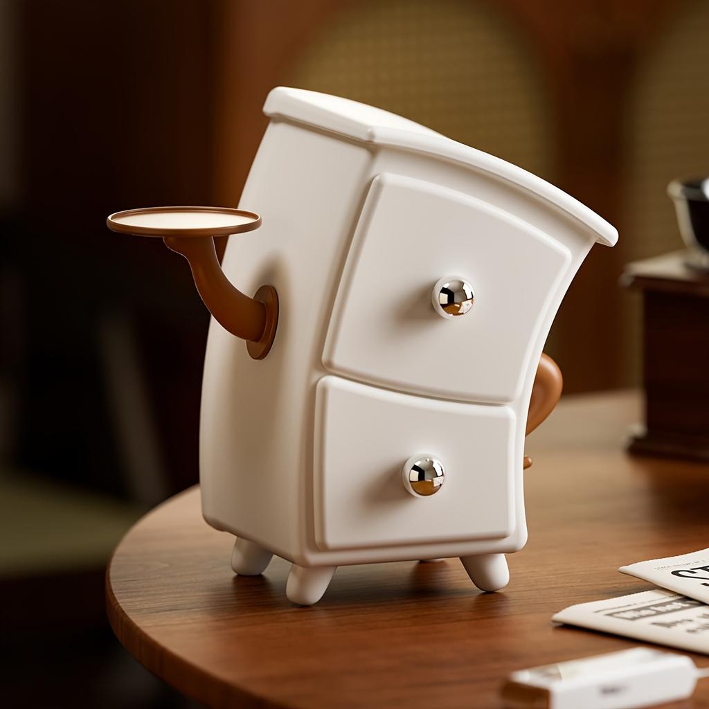 Милый Бело-Коричневый Ящик для Хранения с Круглой Дверцей Компактный Настольный Органайзер с Ящиками Прочный Пластик Хранение для Дома и Офиса