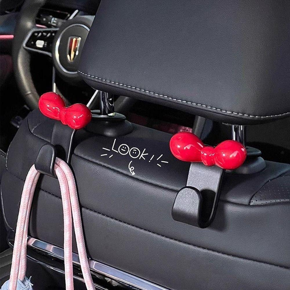 2Pcs Cartoon Dopamine Pink Bow Car Hook Plastic Multifunctional Car Seat Hanger Hooks Home Storage Hook Car