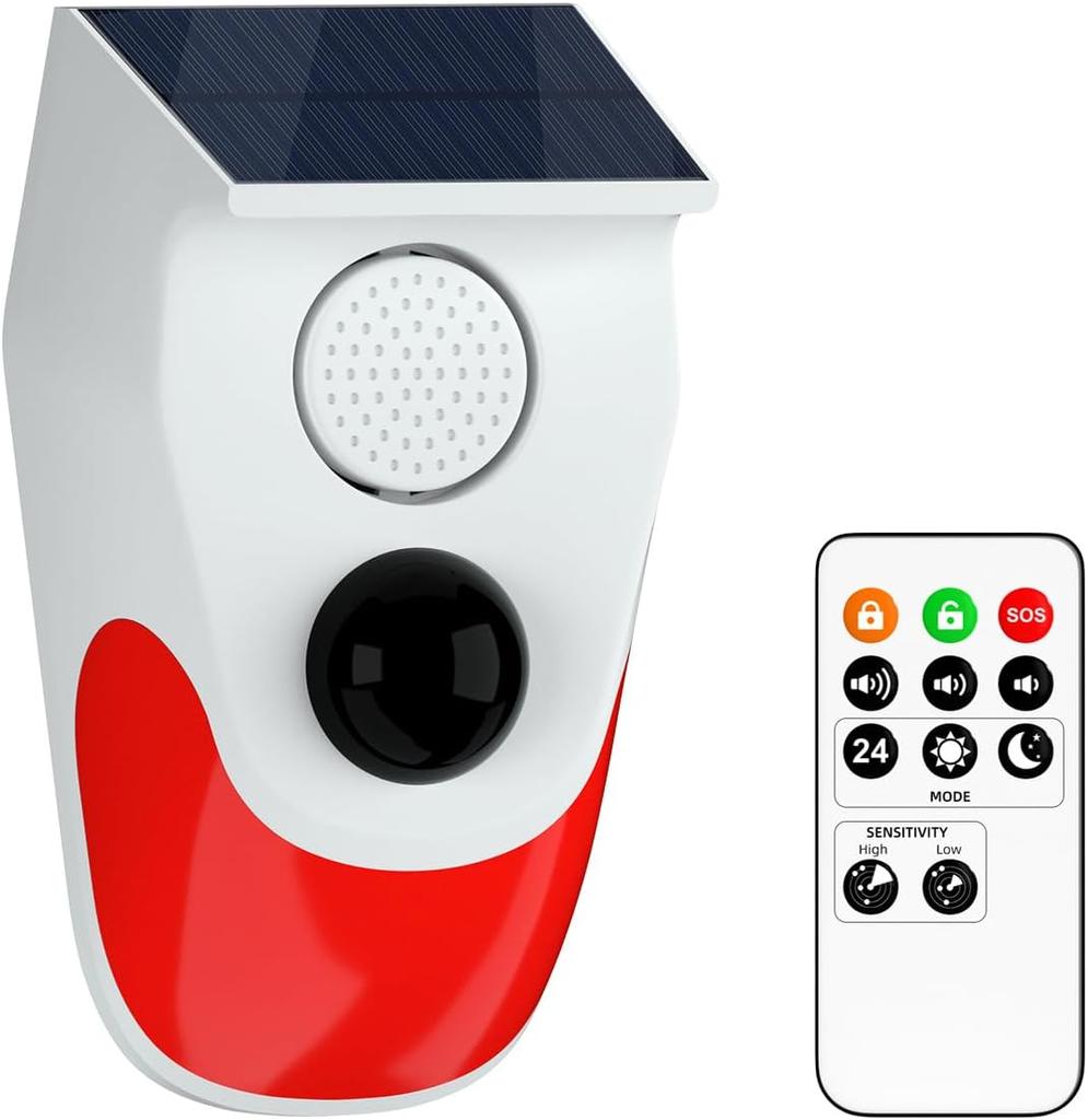 Солнечный голосовой оповещатель. Инфракрасный детектор человеческого тела. Высокодецибелная звуковая и световая сигнализация с несколькими режимами работы.
