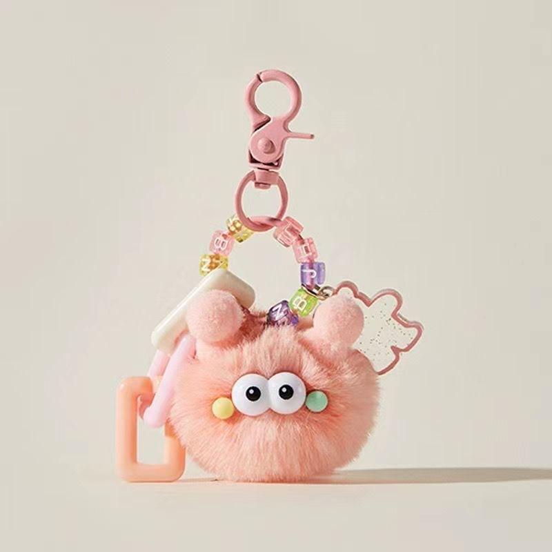 Fluffy Soot Ball Keychain Plush Toy Hanging Ornament for Car Keys Backpack Purse Cute Doll Accessory for Girls