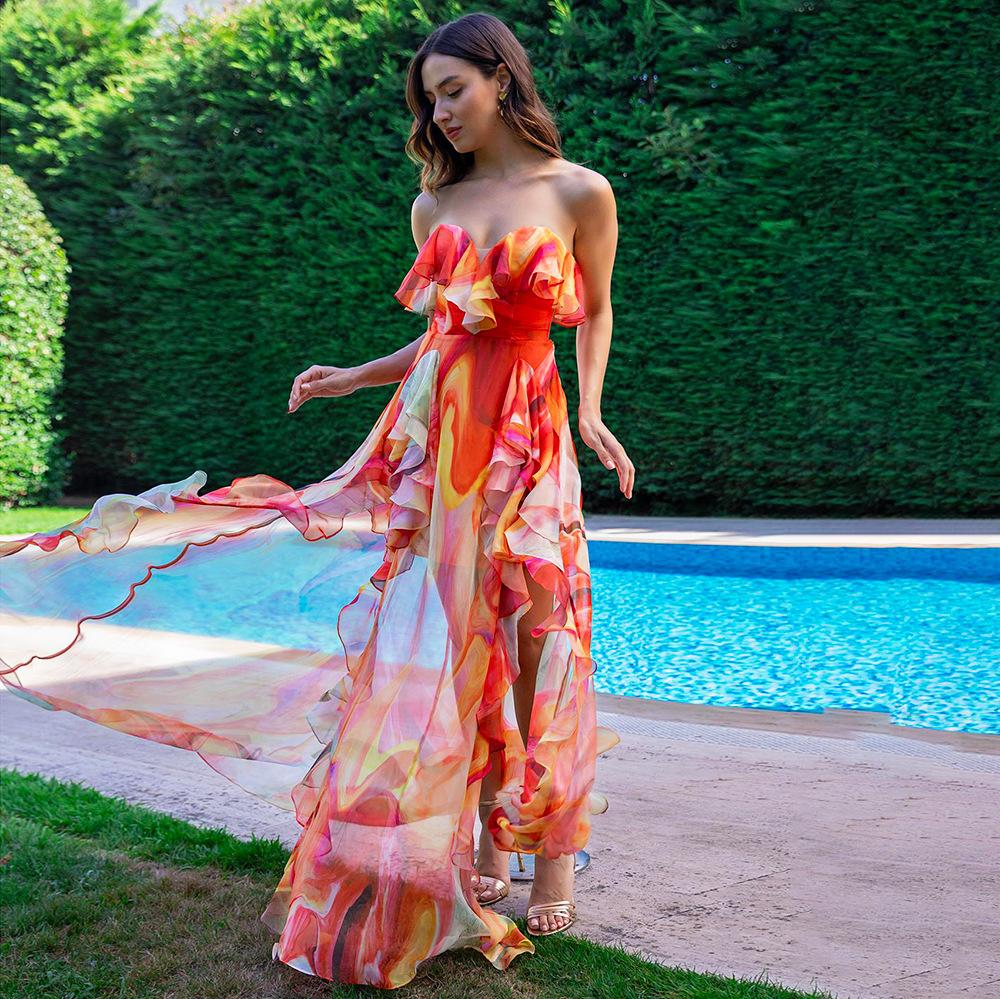 1011 European and American swimwear new ruffle edge one-piece swimsuit beach vacation suit female explosion