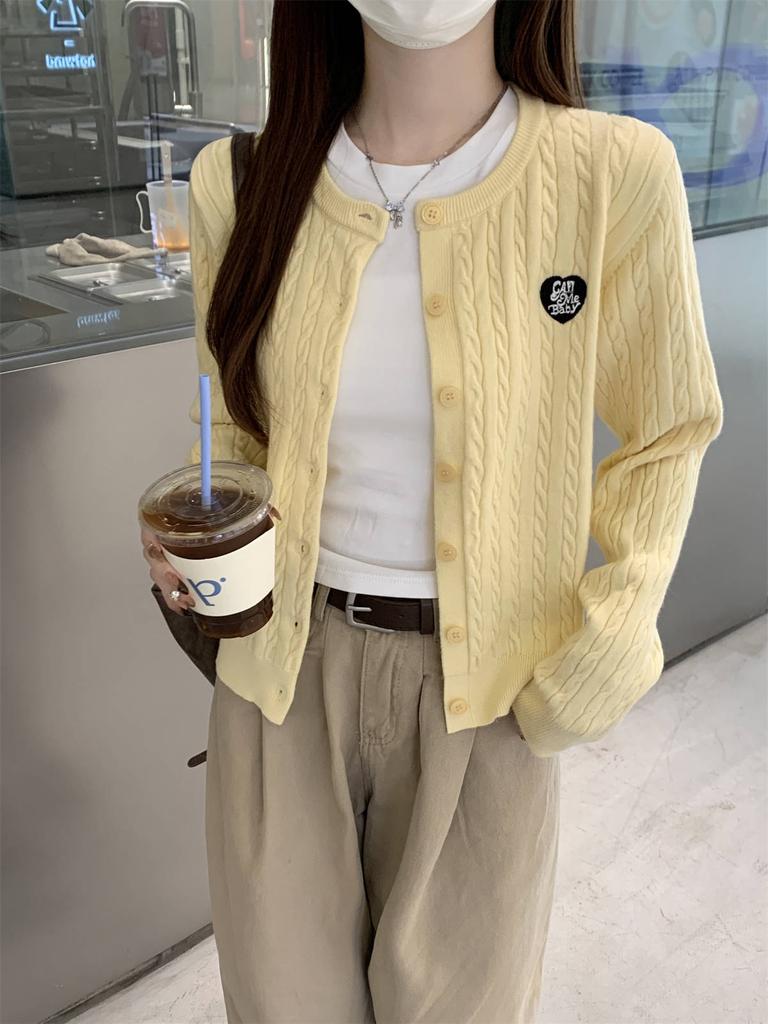 Темно-синий белый свитер с круглым вырезом, переплетением и вышивкой для женской весны и осени, свитер-жакет с небольшим дизайном